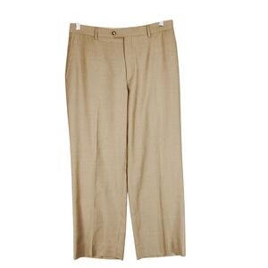 Santorelli‎ Dress Pant Trouser 33x28 Men Luxury Serge Tan Wool Flat Front Italy